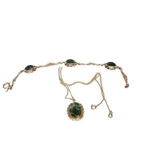 Vintage Amco Jade Cabochon Bracelet and Pendant
